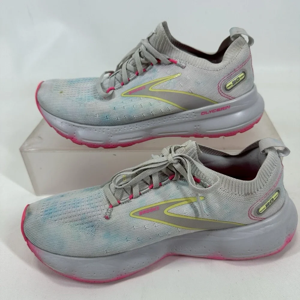 Brooks Womens Glycerin 20 Gray Pink Running Shoes Size 9 B‎